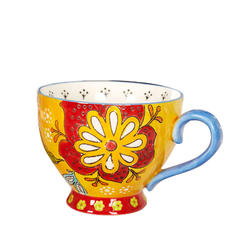 欧式手绘陶瓷早餐杯梵高花典系列牛奶杯大容量燕麦杯带把碗杯面杯 梵高花典